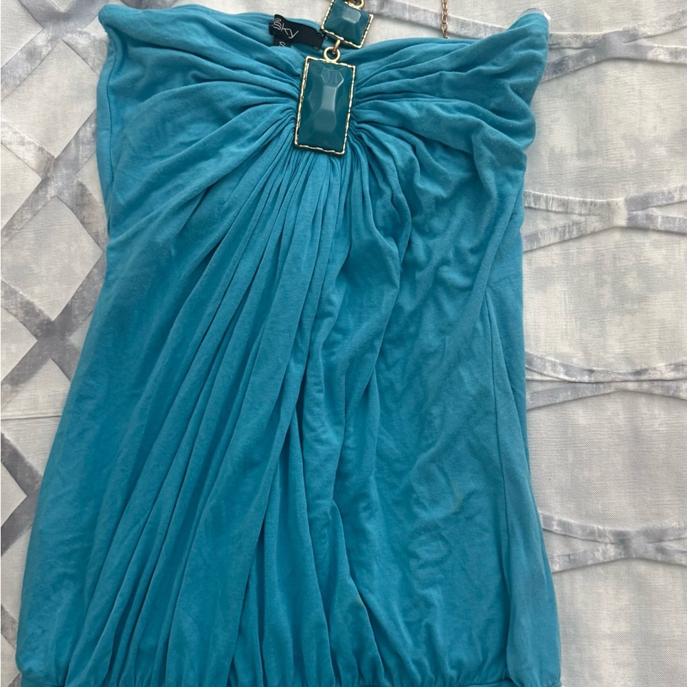 Elegant Blue Strapless Dress